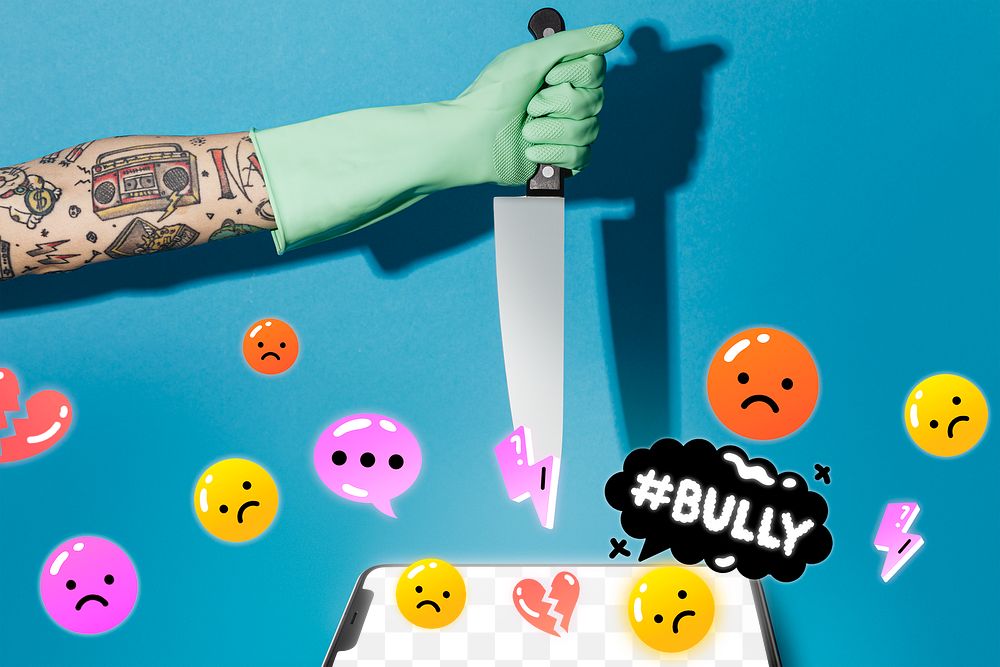 Tattooed man holding knife png for cyberbully campaign