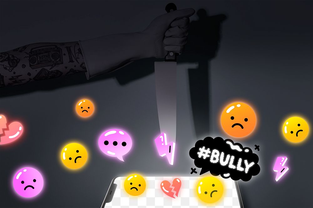 Tattooed man holding knife png for cyberbully campaign
