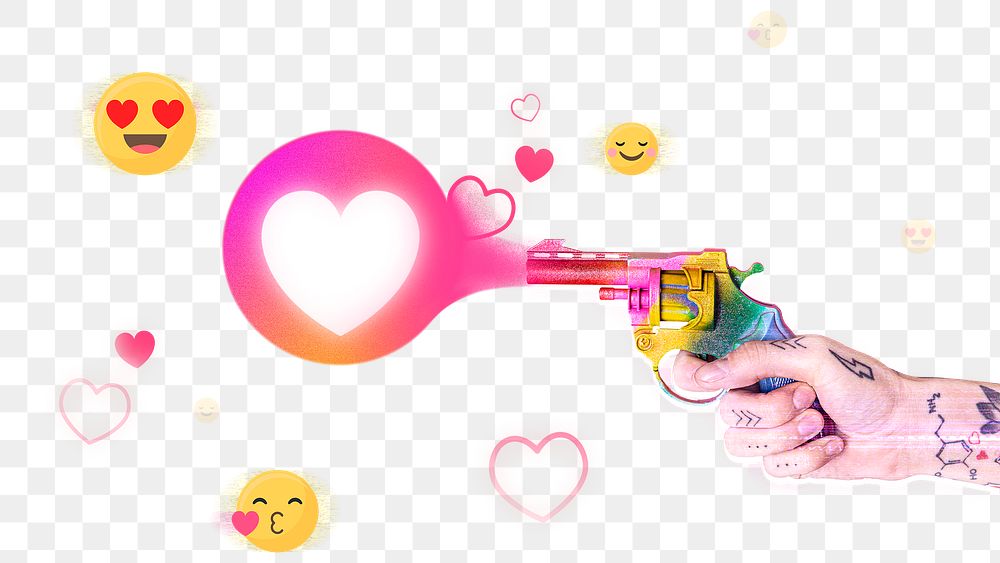 Heart social media reaction png person firing colorful gun media mix