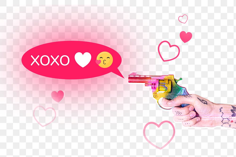 &lsquo;Xoxo&rsquo; flirty text png person firing colorful gun media mix