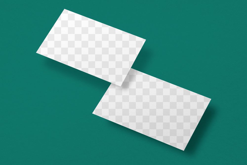 Png business card mockup on green background in front and rear view
