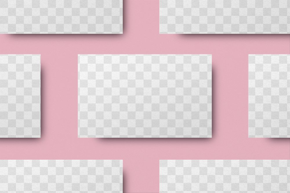 Png business card mockup on pink background in flatlay