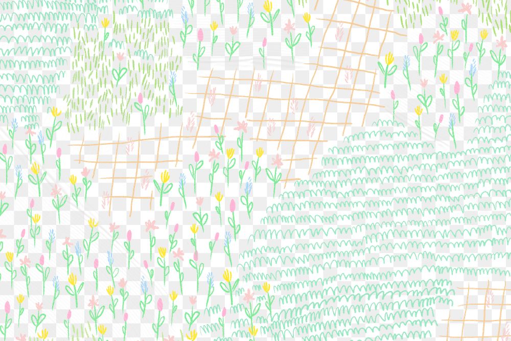 Png summer flower field transparent pattern monoline sketch background