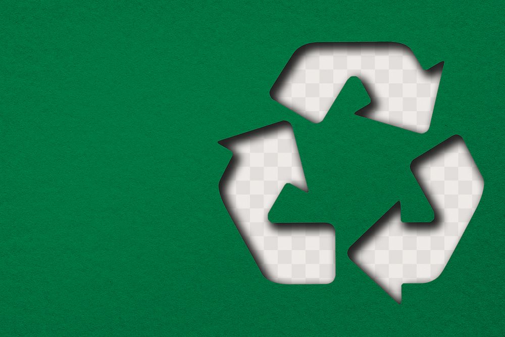 Png recycling symbol on green textured background