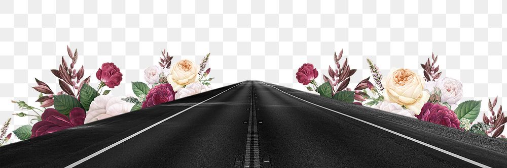 PNG road with flowers mixed media design element