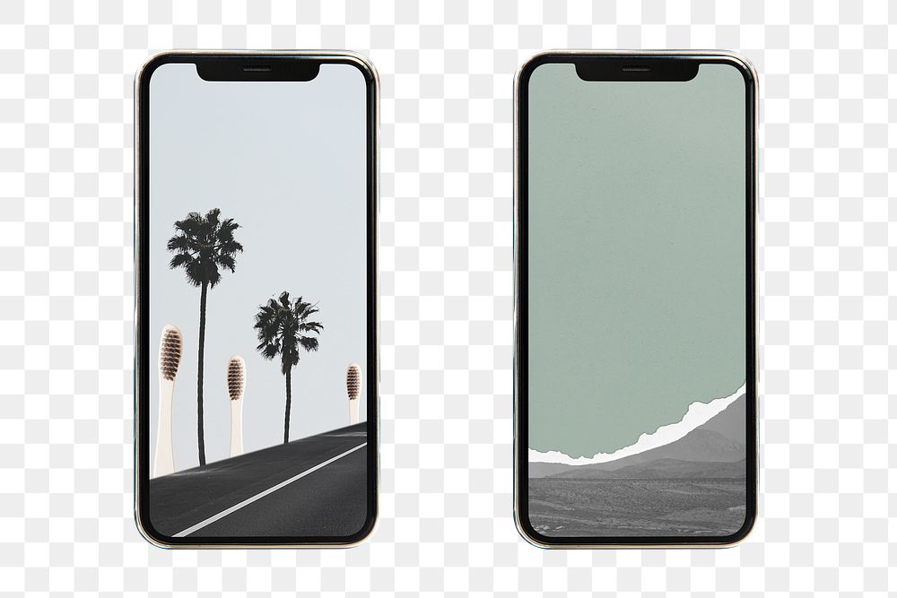 PNG phone mockups with minimal nature scene wallpaper