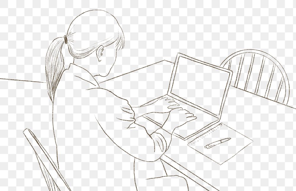 PNG work from home simple line drawing