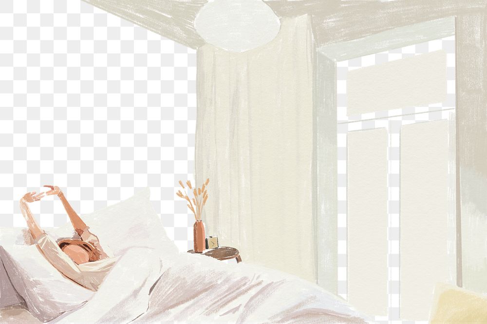 PNG waking up in bedroom color pencil drawing
