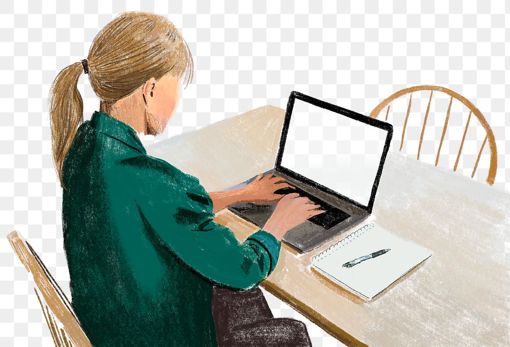 PNG working from home in the new normal color pencil illustration