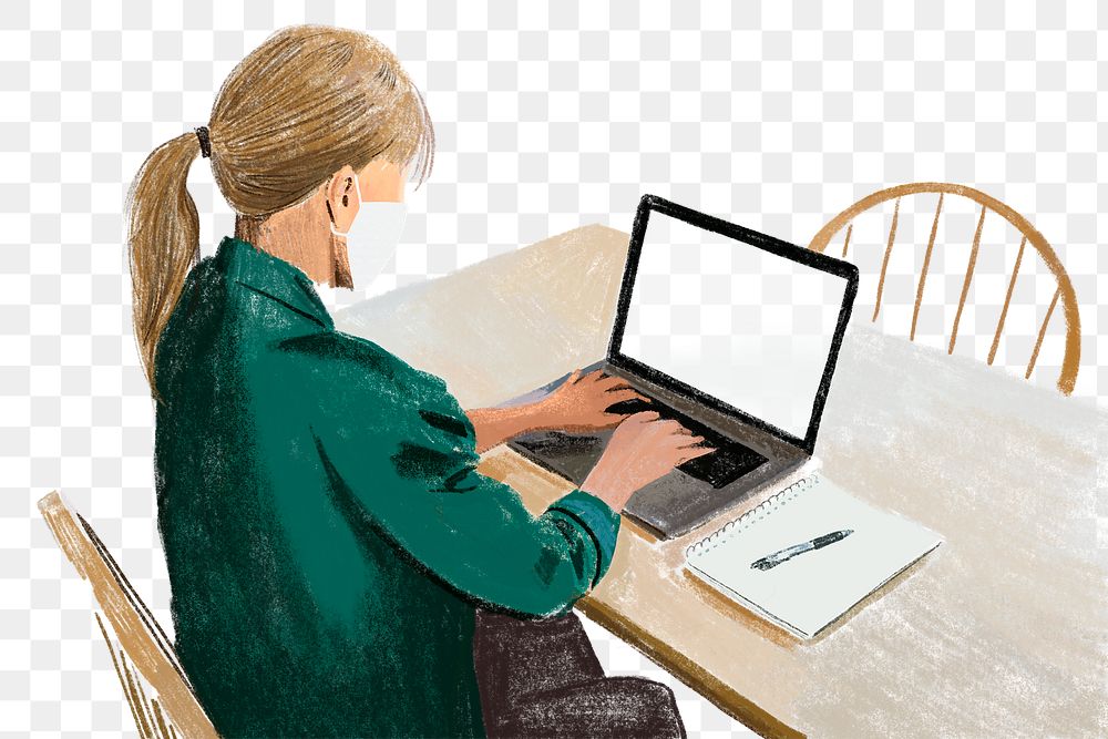 PNG working from home in the new normal color pencil illustration