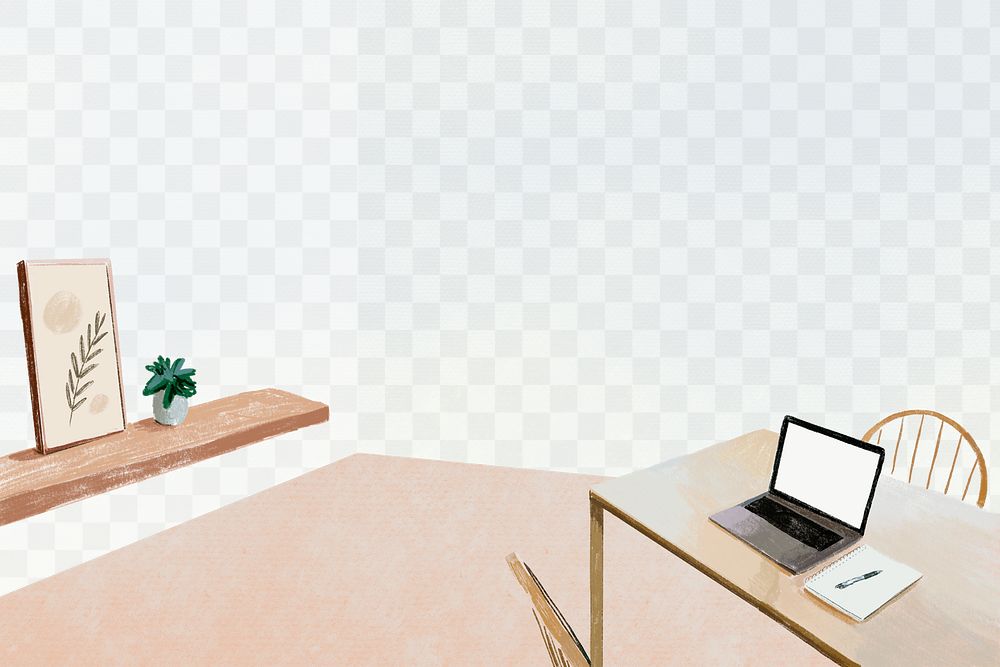 PNG home office transparent background color pencil illustration