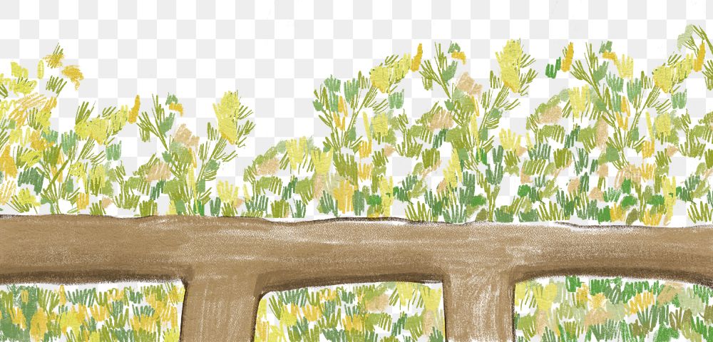 PNG green bushes color pencil illustration border