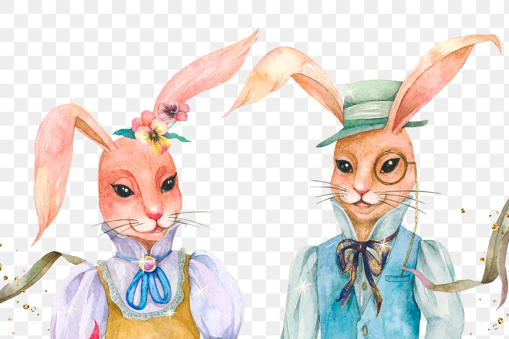 Png lovely Easter bunny design element looking at each other 