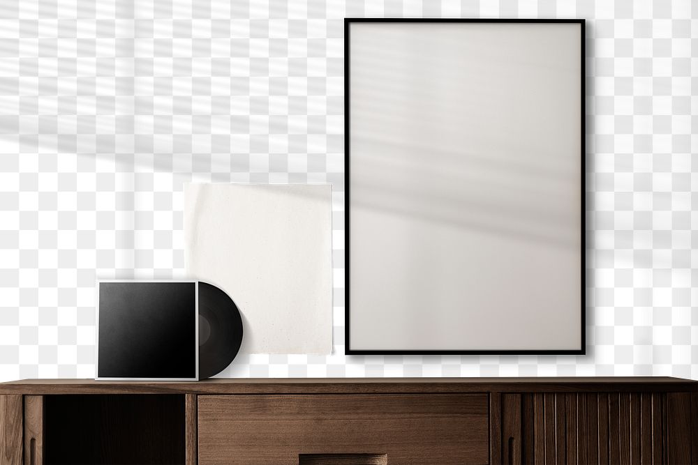 Png frame, poster, and vinyl mockup on transparent background