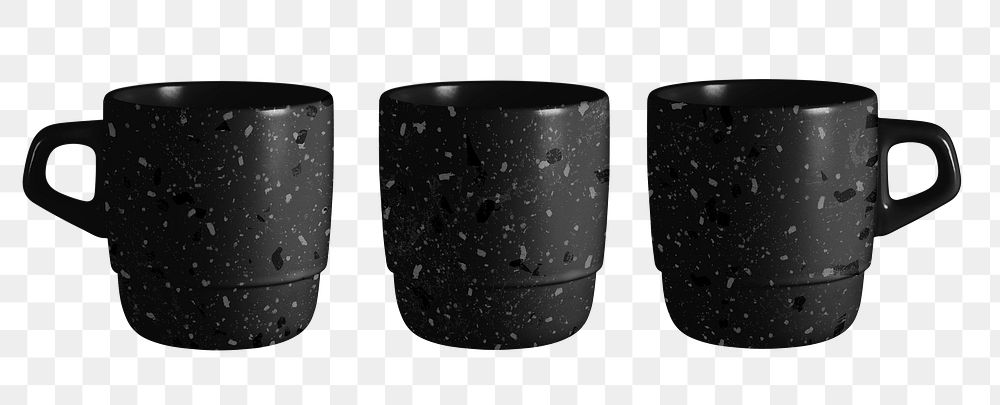 Png black mugs mockup on transparent background
