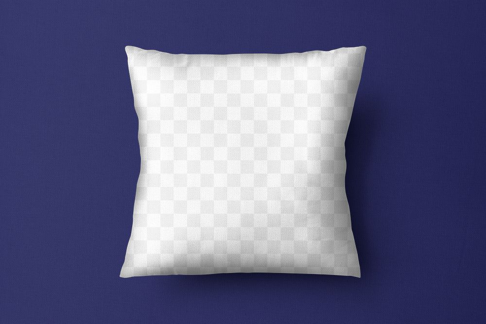 Png transparent cushion pillow mockup flat lay on blue background