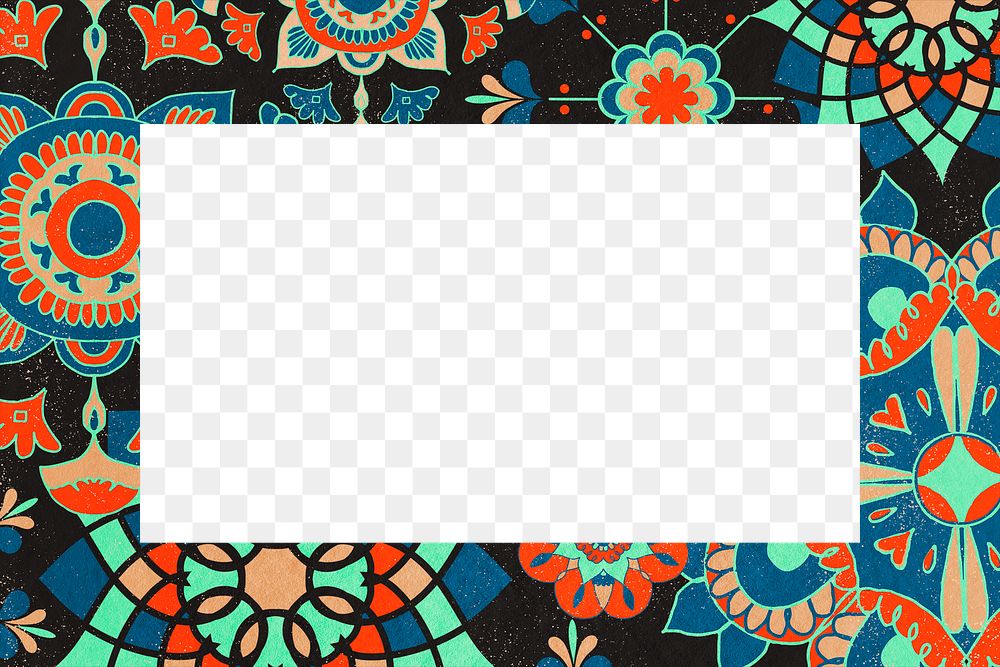 Ethnic floral frame png, remixed from public domain artworks