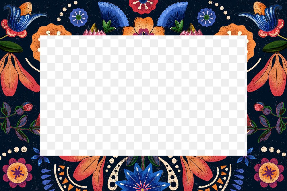 Ethnic frame png with Mexican floral pattern