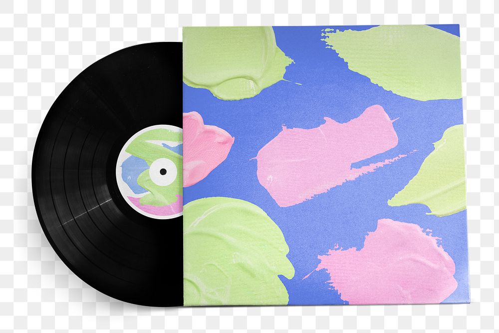 Vinyl record cover mockup png in colorful acrylic paint style