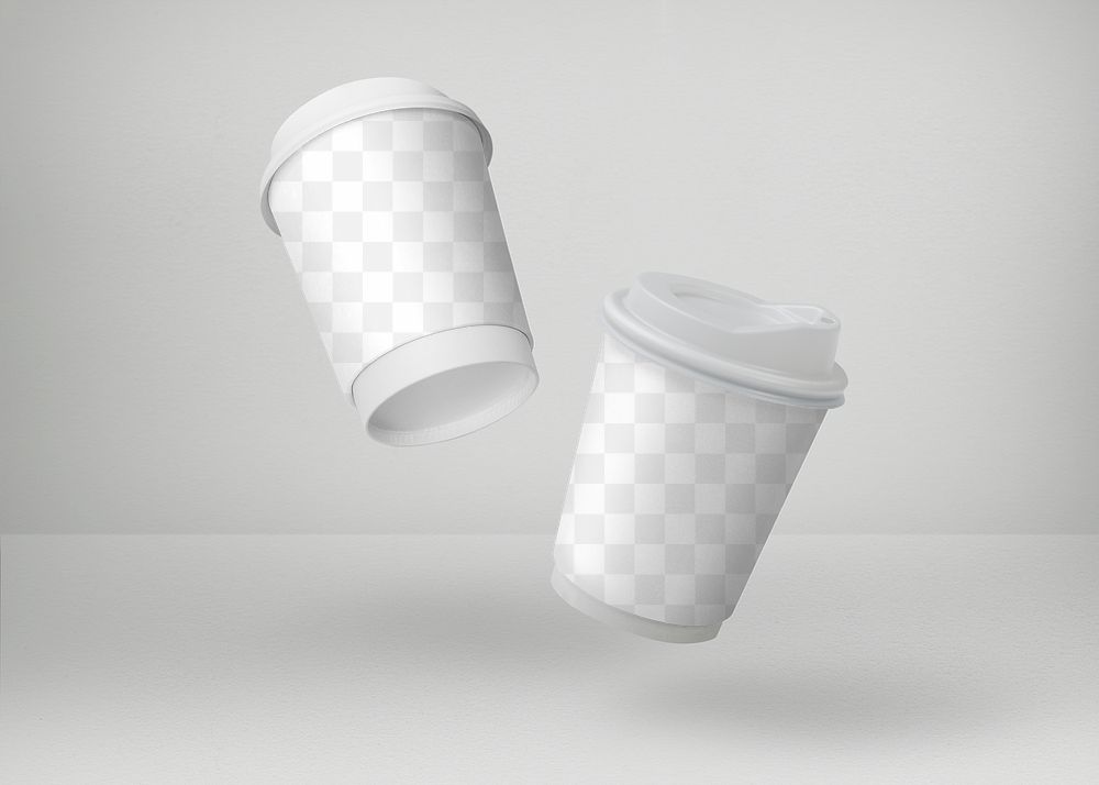 Coffee cup png transparent mockup on gray backdrop