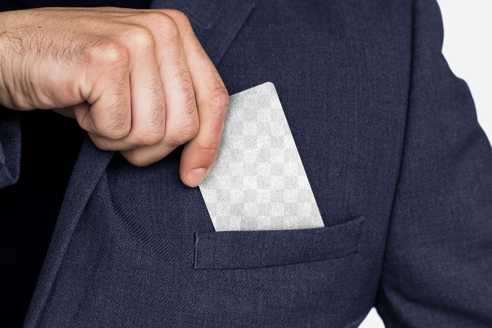 Business card png transparent mockup in a business man's hand