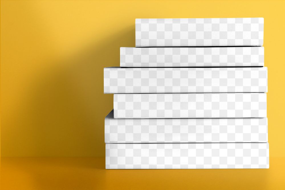 Books png mockup hardcover stacked on yellow background