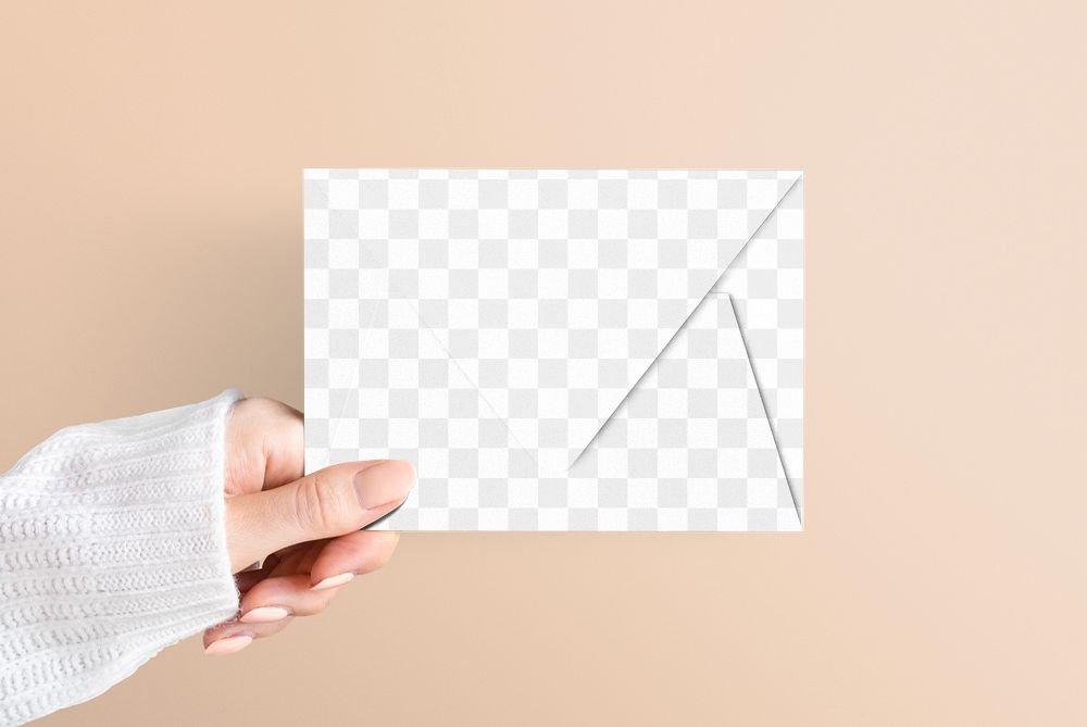 Envelope png stationery mockup with hand holding