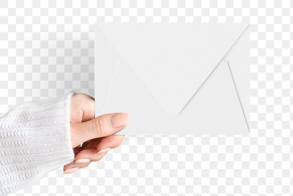 Envelope png mockup in white on transparent background