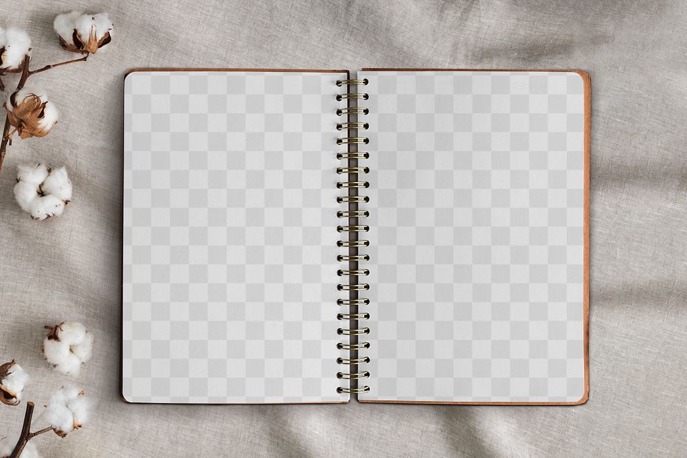 Pages png notebook mockup on floral background