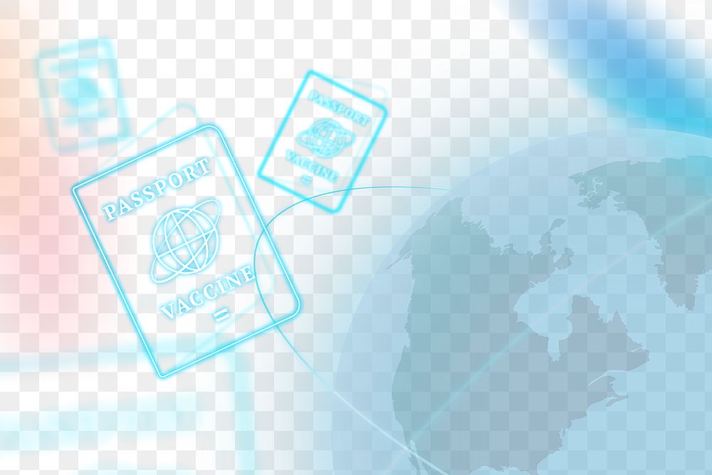 Covid-19 vaccine passport border png smart technology background in blue