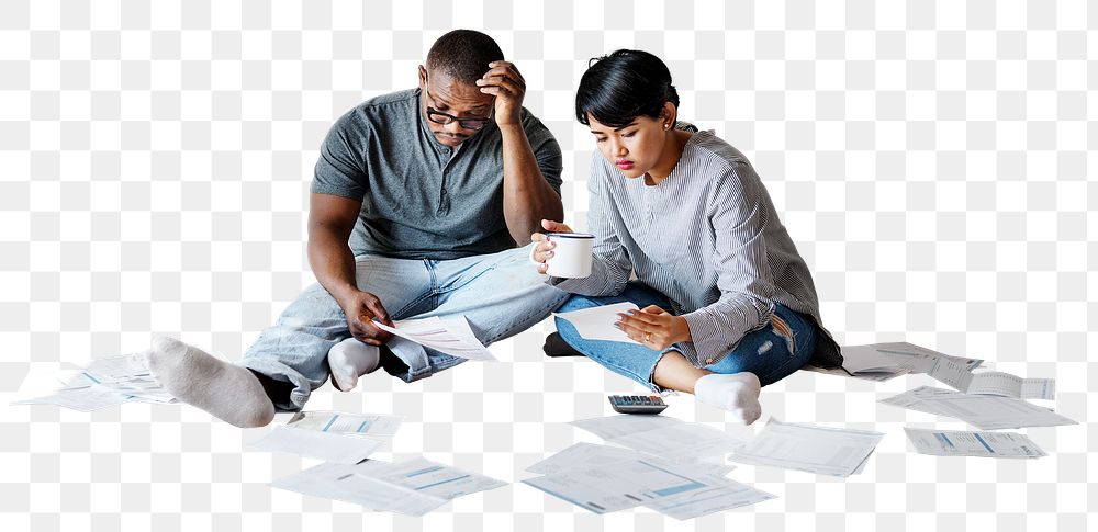 Couple managing the debt png design element