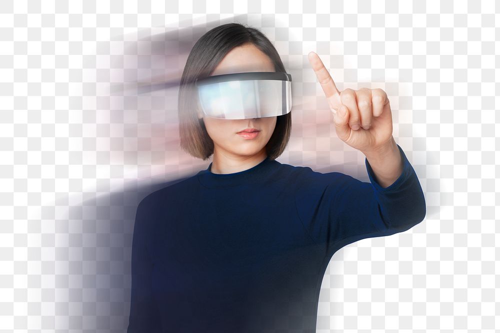 Woman png wearing smart glasses double exposure effect on technology theme
