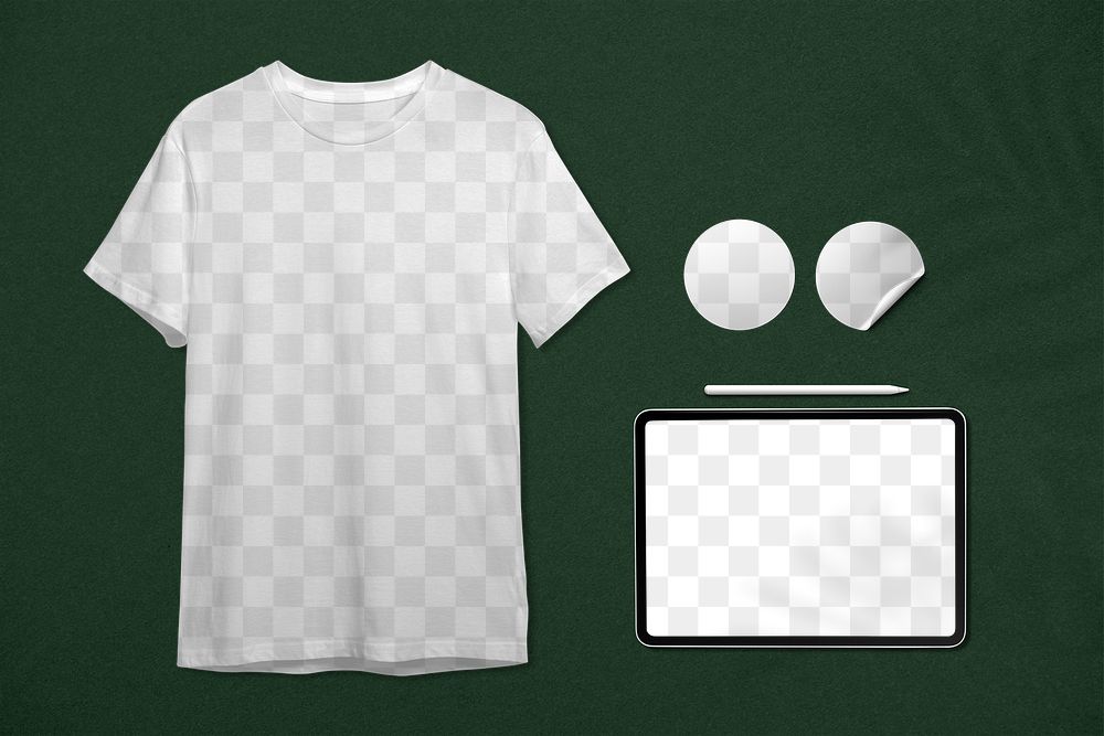 Corporate identity png mockup set with t shirt, tablet and sticker
