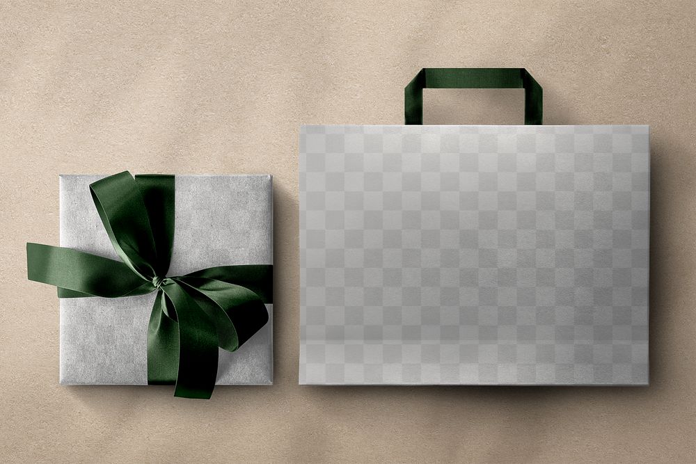 Luxury packaging mockup png with gift box and bag