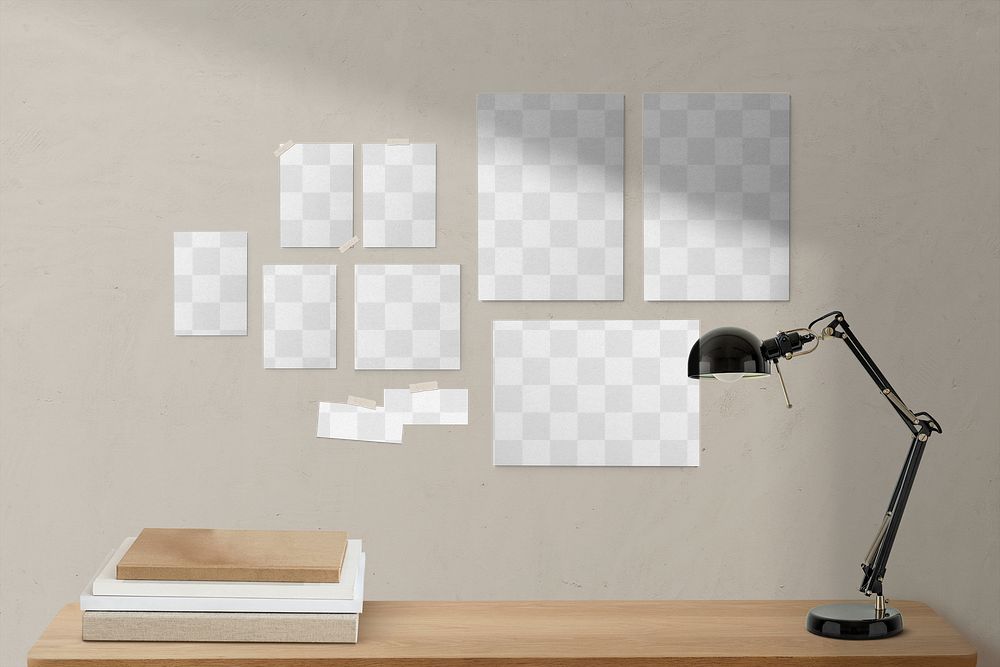 Posters transparent mockup png with study table