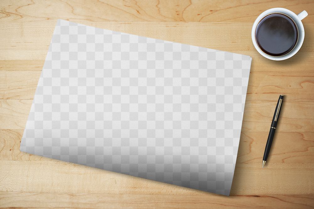 Newspaper mockup png on a wooden table