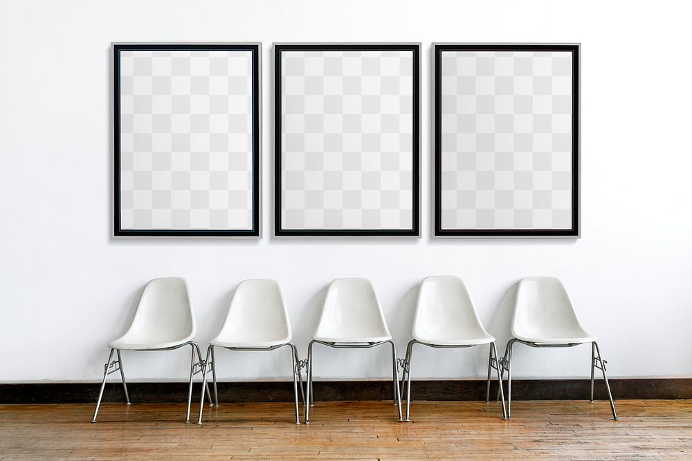 Frame mockups png in a row on a wall