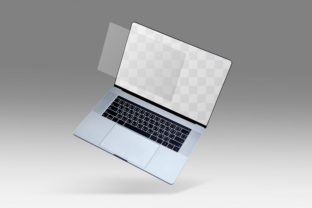 Laptop screen png mockup on gray background