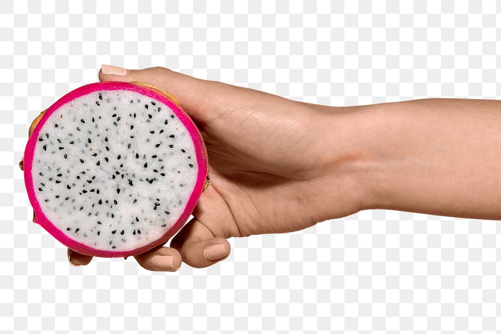 Woman holding a sliced dragon fruit design resource 