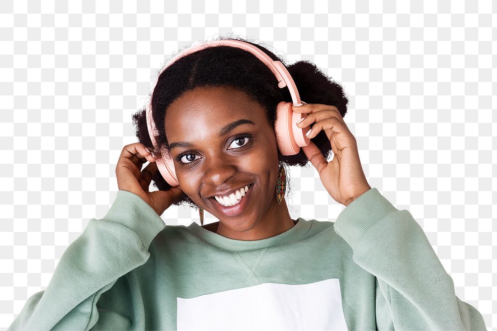 Black woman enjoying the music transparent png