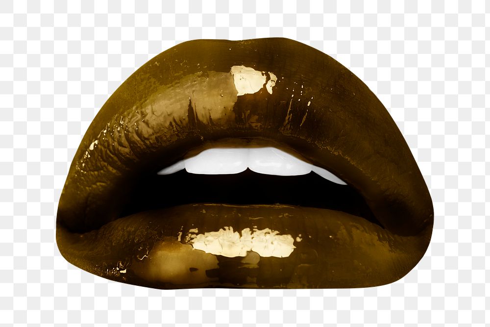 Golden shiny lips sticker overlay design element