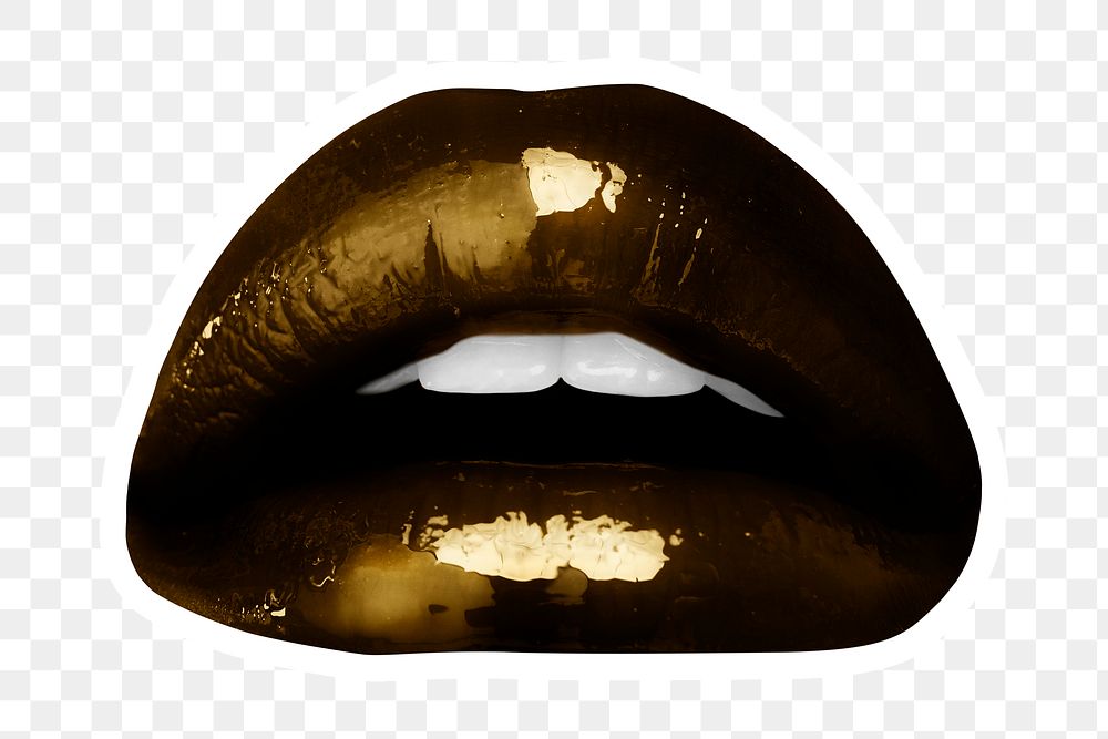 Golden shiny lips sticker overlay design element