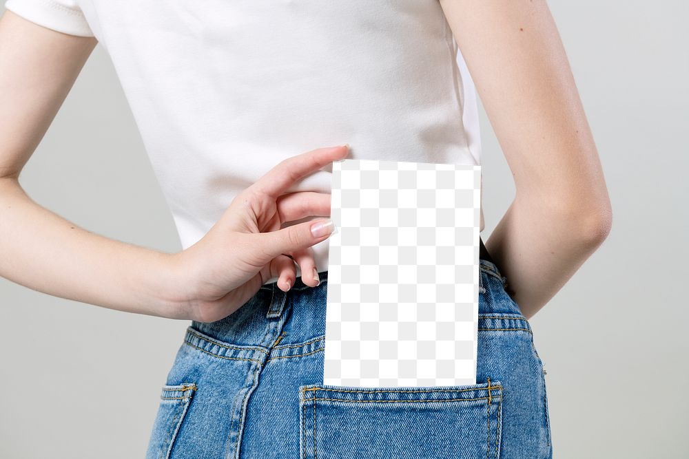 Woman keeping a flyer in her pants pocket transparent png