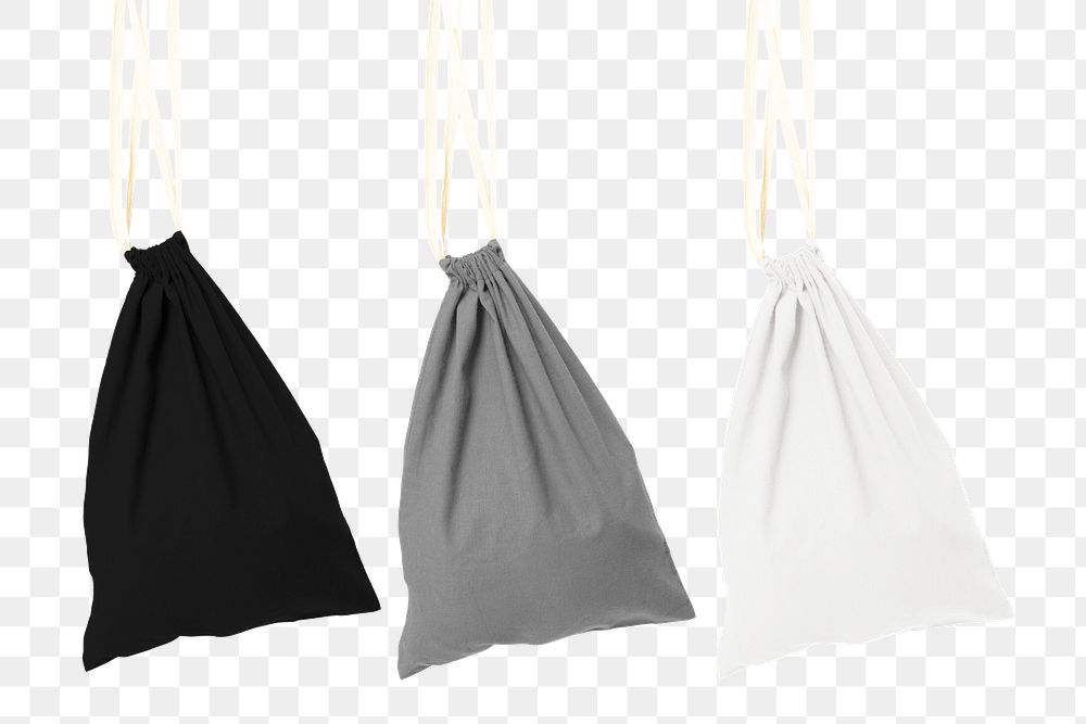 Png drawstring bags mockup transparent accessory studio shoot