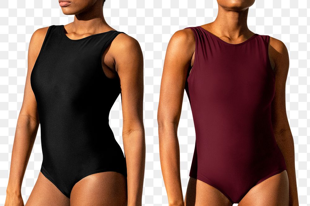 Swimsuit png mockup in black and red one-piece women&rsquo;s summer apparel