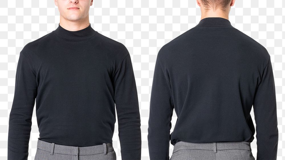 Turtleneck png shirt mockup in black with slacks men&rsquo;s casual business wear