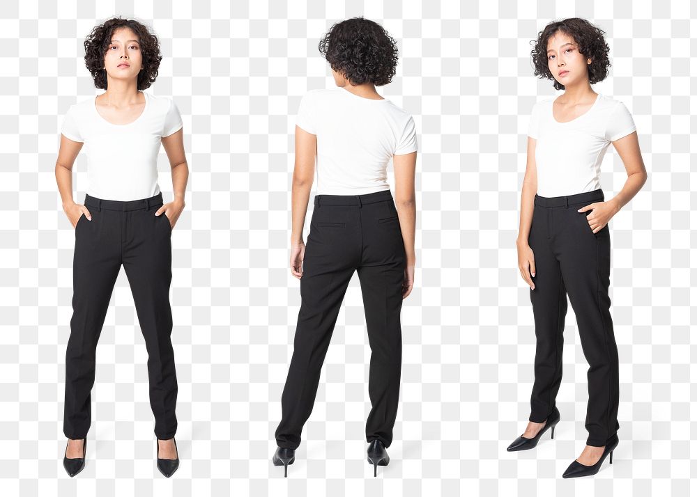 Woman png mockup in black slack pants and kitten heels