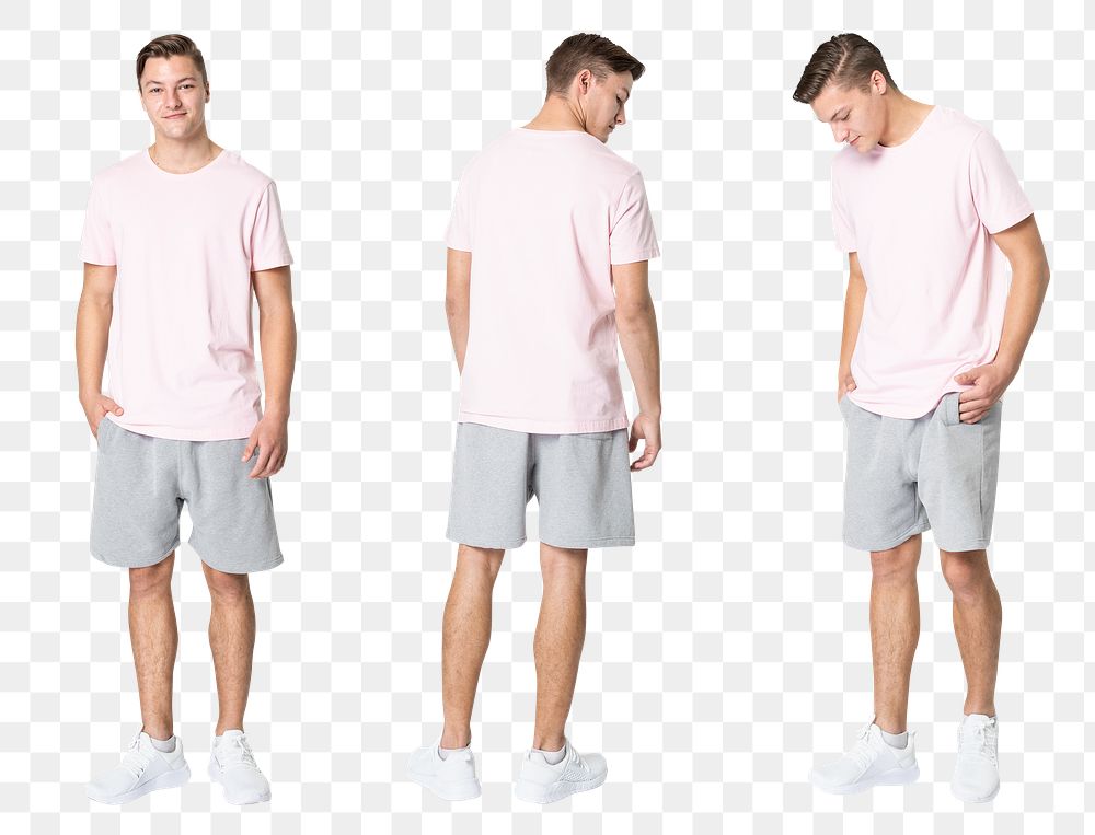 Man png mockup in pink t-shirt basic wear set