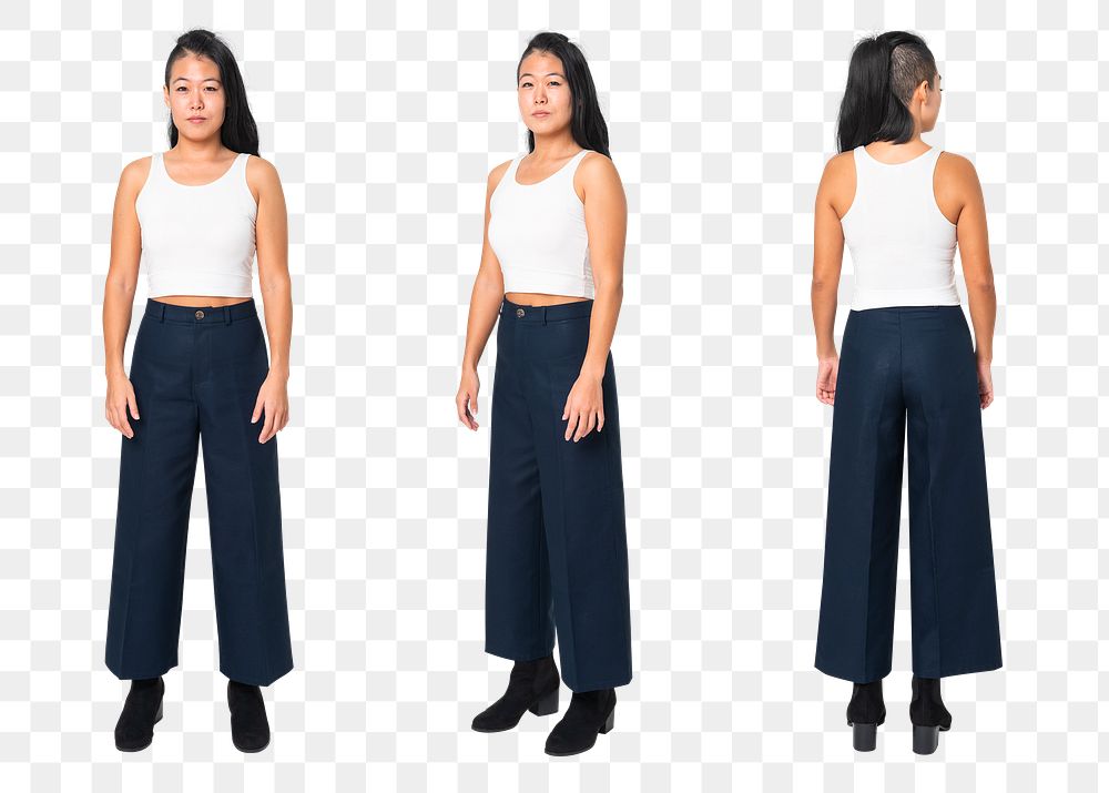 Woman png mockup in black a-line pants streetwear apparel