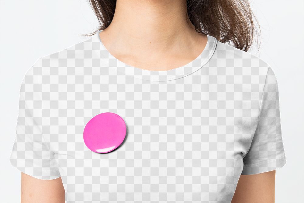 Png t-shirt mockup decorated with pink pin button